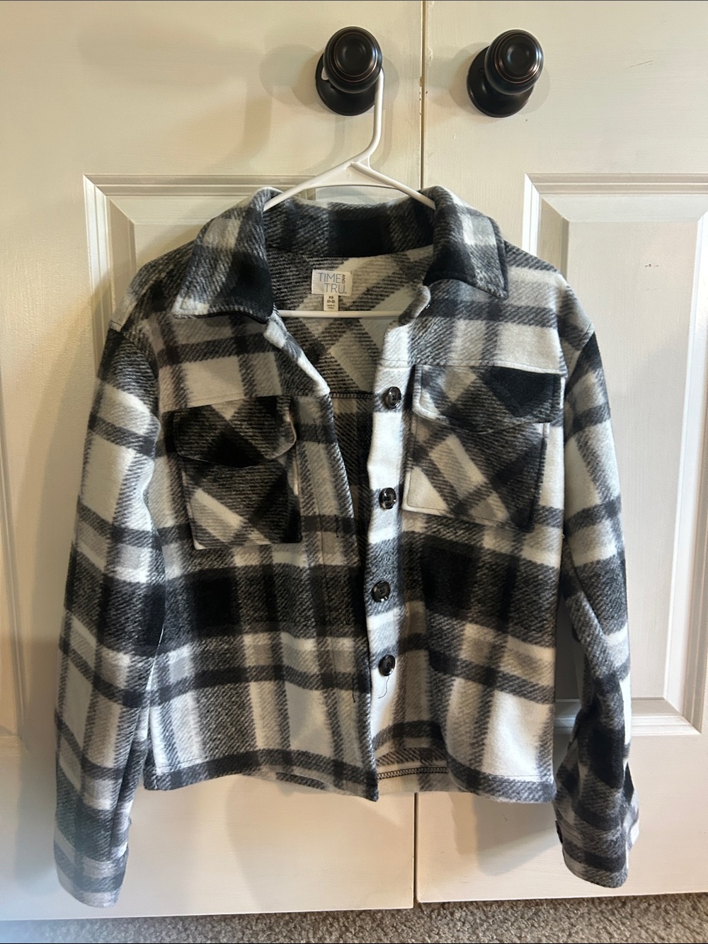 Time and Tru Black and White Plaid Button-Up Shacket
